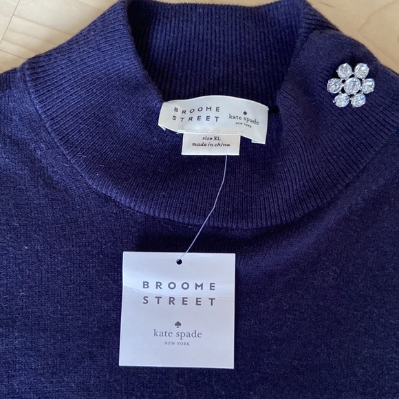 Kate spade ♠️ Night sky mixed media long sleeve sweater in icy Navy - Picture 5 of 14